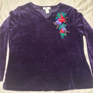 Bechamel Ugly Christmas Purple Velvet Women's Top with Embellished Design